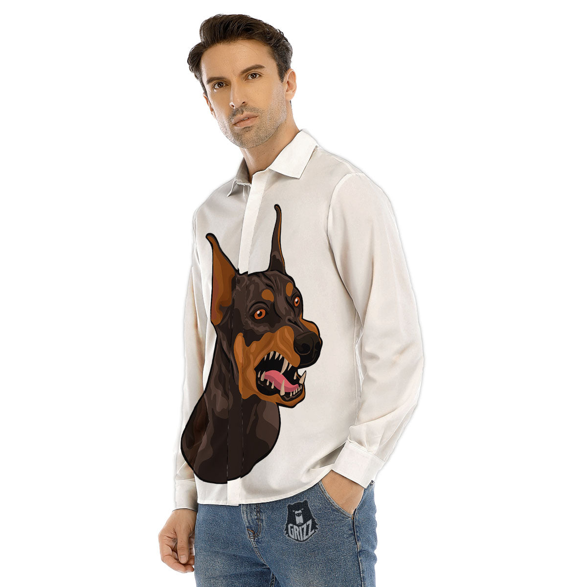 Portrait Dobermann Print Men's Dress Shirts-grizzshop