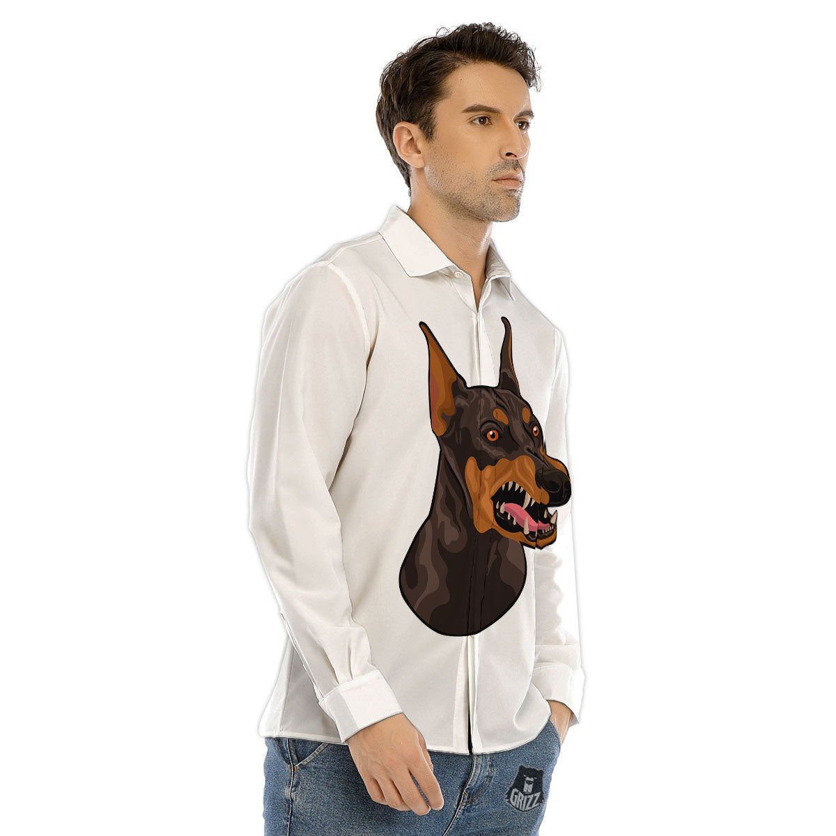 Portrait Dobermann Print Men's Dress Shirts-grizzshop