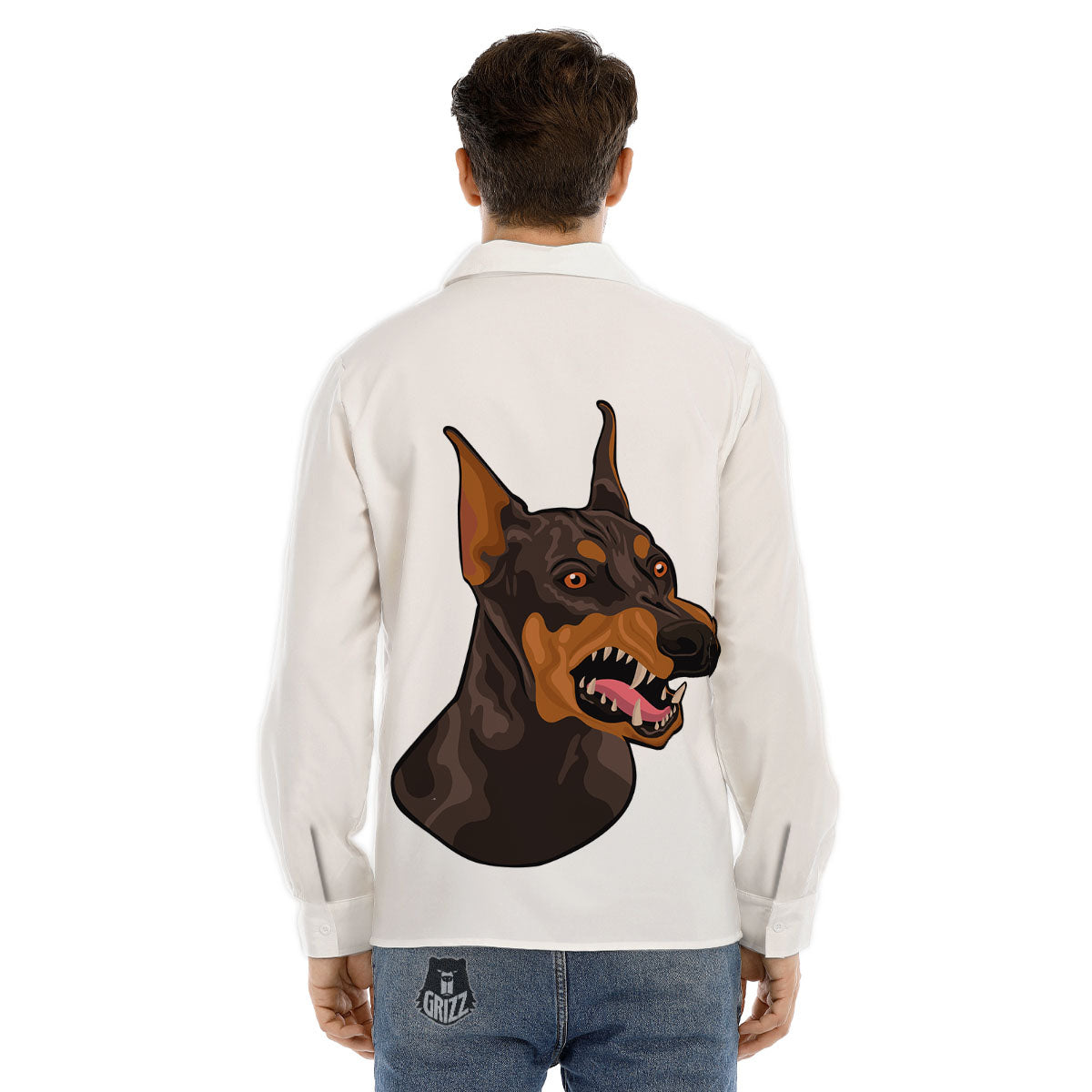 Portrait Dobermann Print Men's Dress Shirts-grizzshop