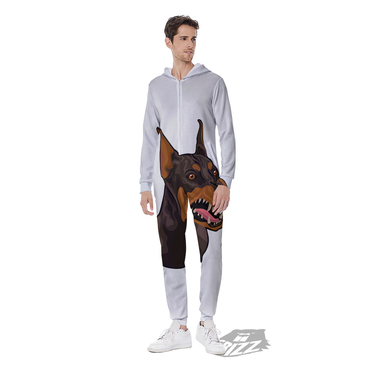 Portrait Dobermann Print Men's Jumpsuit-grizzshop