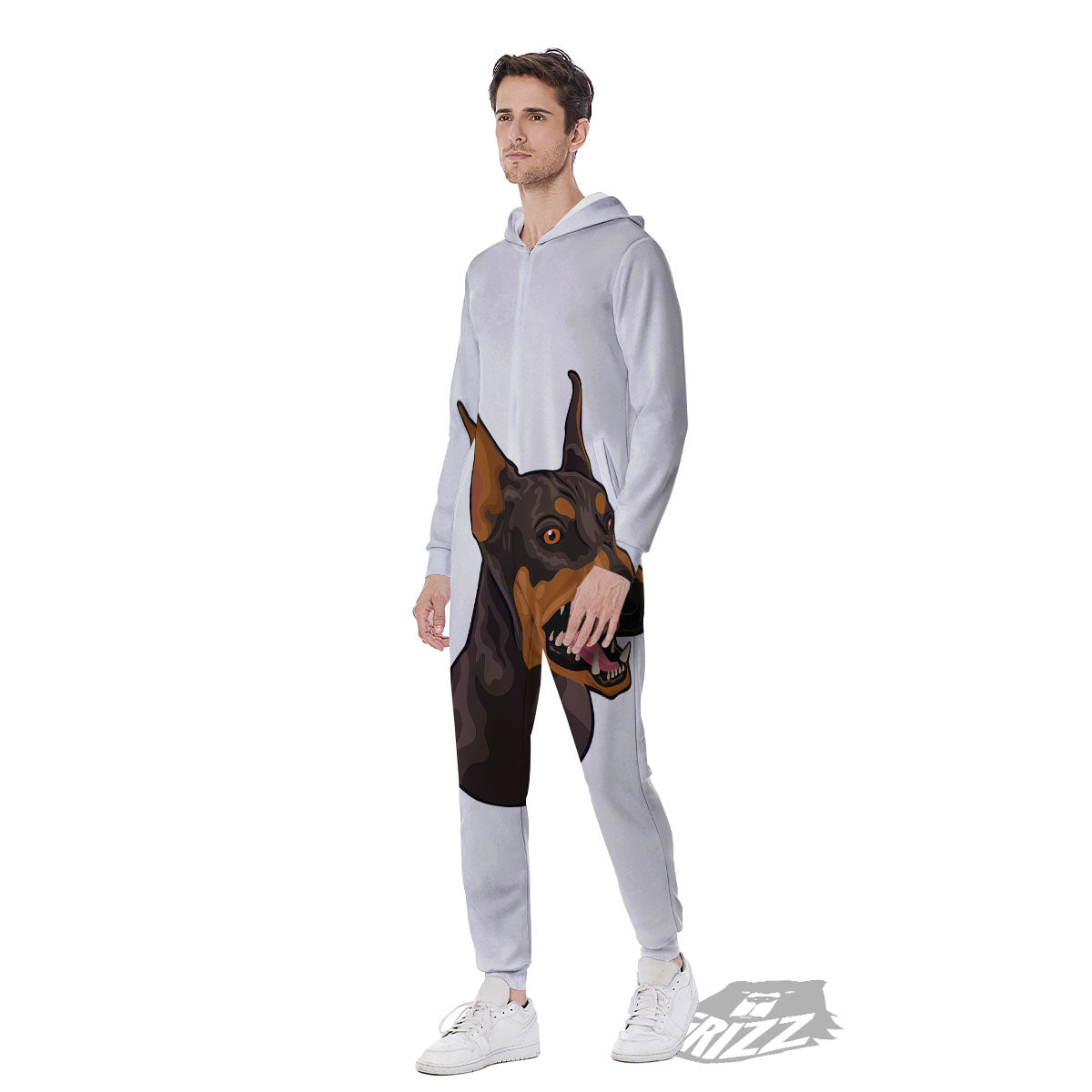 Portrait Dobermann Print Men's Jumpsuit-grizzshop