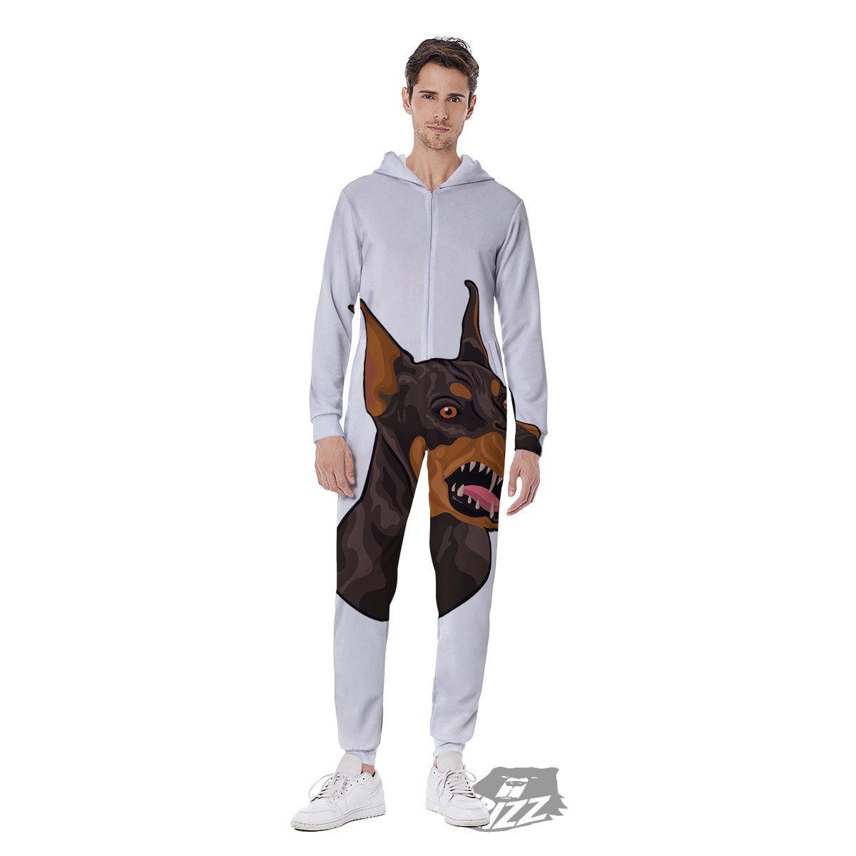 Portrait Dobermann Print Men's Jumpsuit-grizzshop