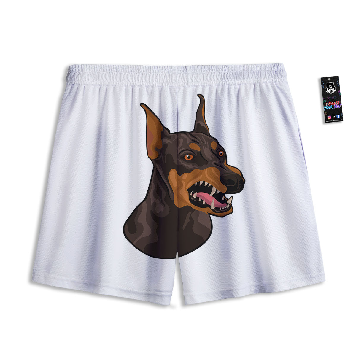 Portrait Dobermann Print Mesh Shorts