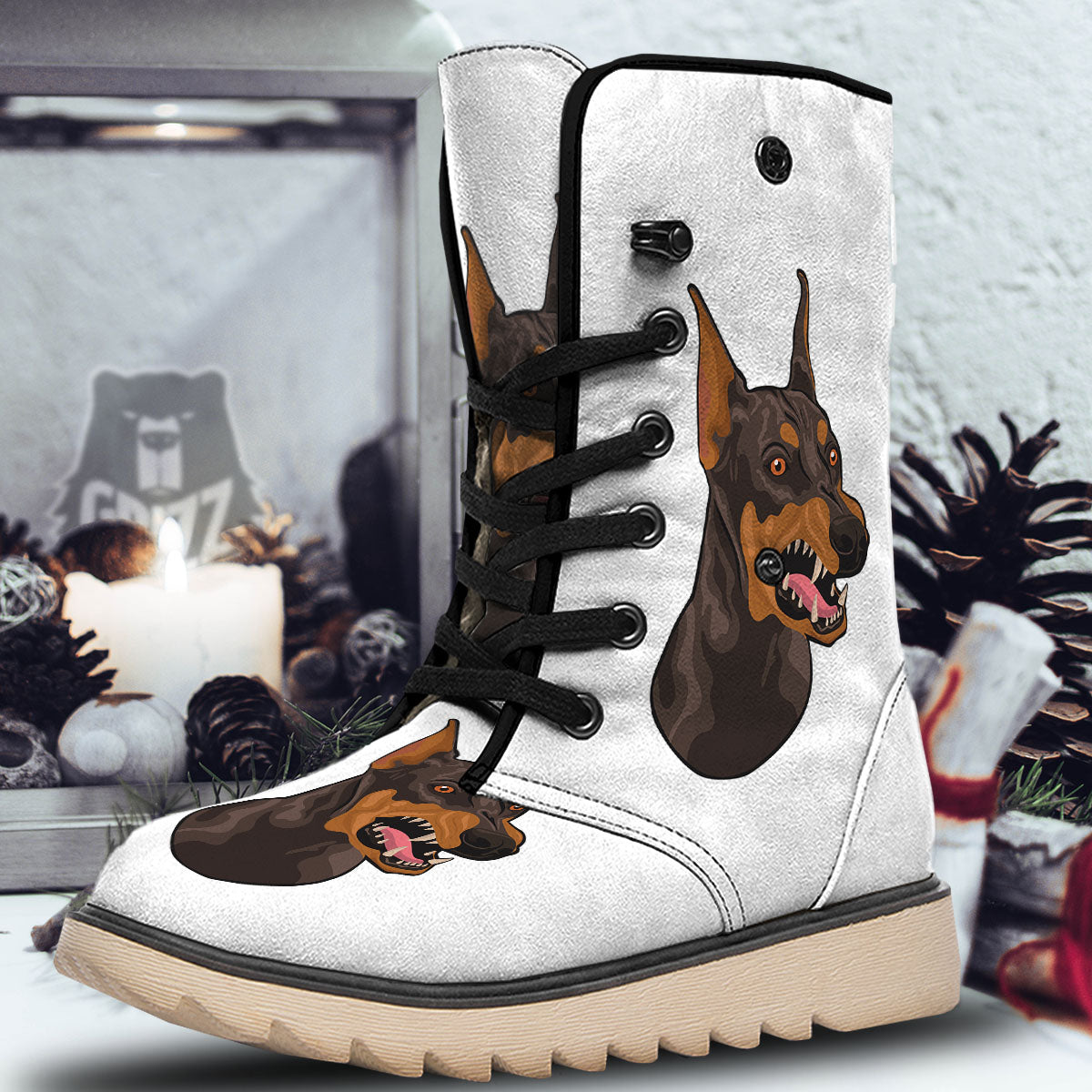 Portrait Dobermann Print Snow Boots-grizzshop