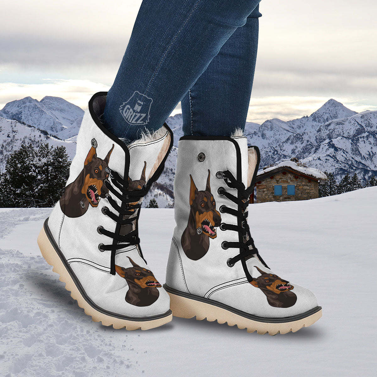 Portrait Dobermann Print Snow Boots-grizzshop