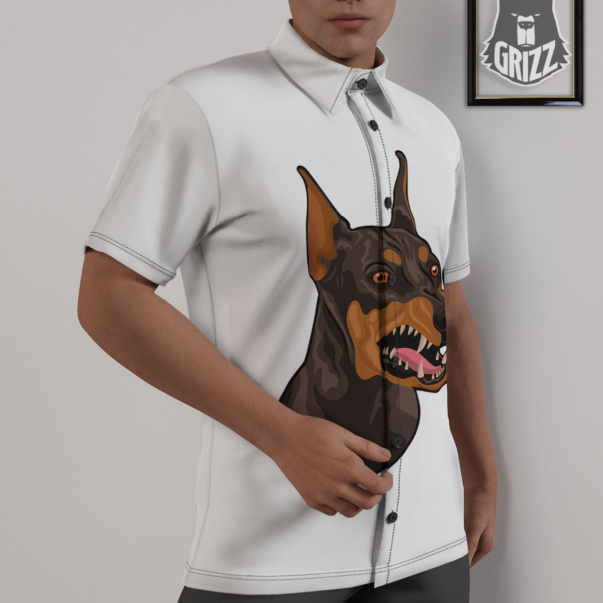 Portrait Dobermann Print Untucked Shirts-grizzshop