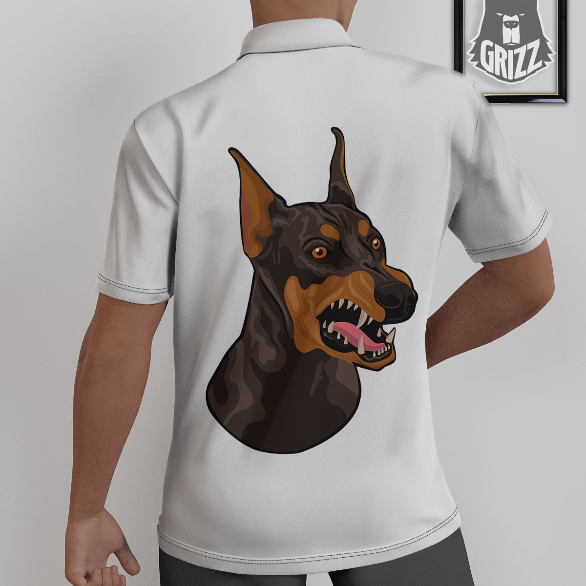 Portrait Dobermann Print Untucked Shirts-grizzshop