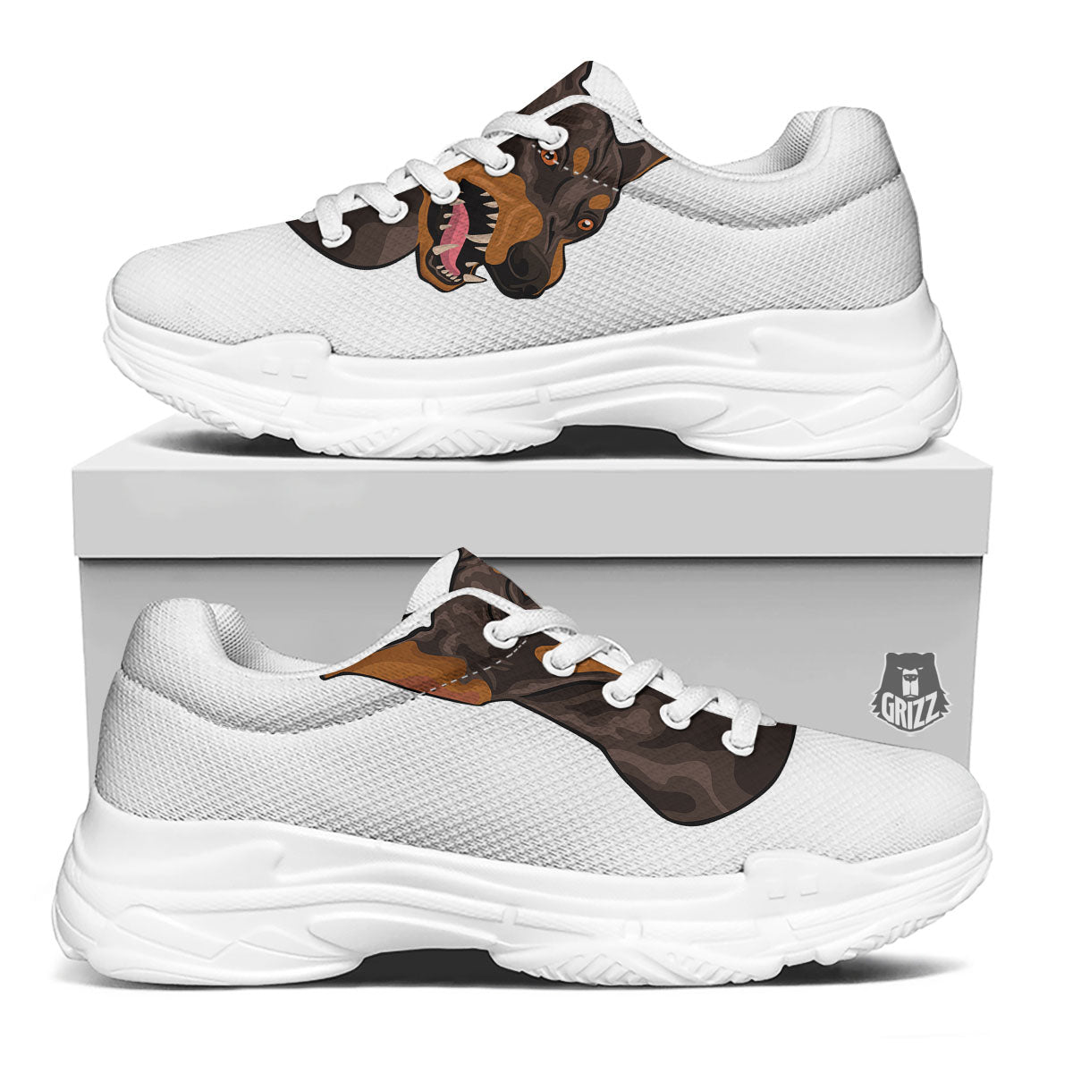 Portrait Dobermann Print White Chunky Shoes-grizzshop