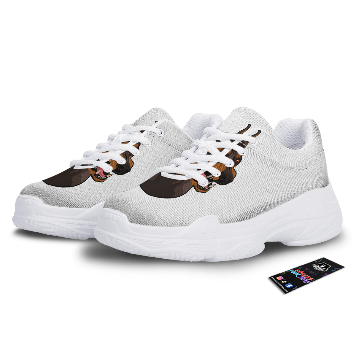 Portrait Dobermann Print White Chunky Shoes-grizzshop