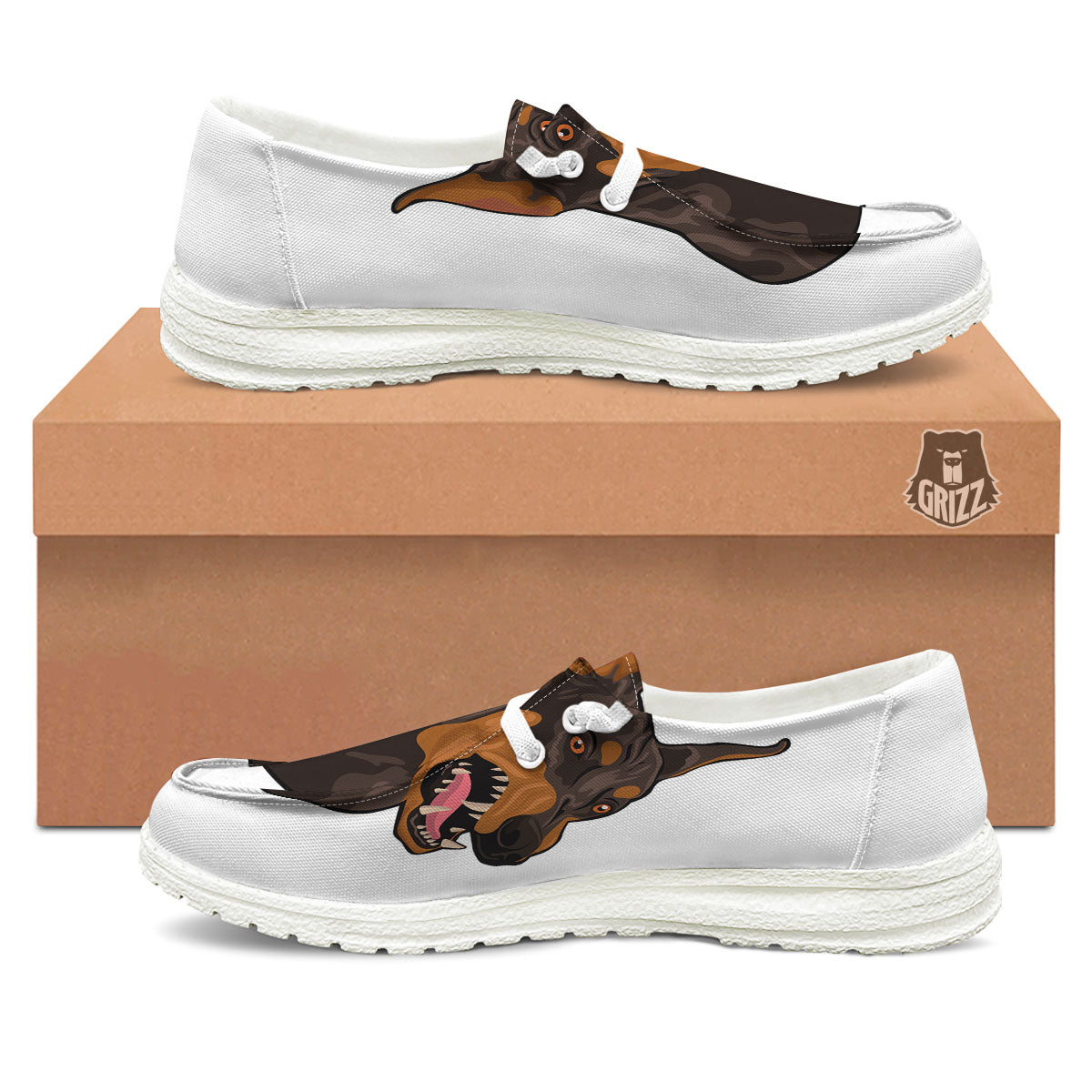 Portrait Dobermann Print White Loafers-grizzshop