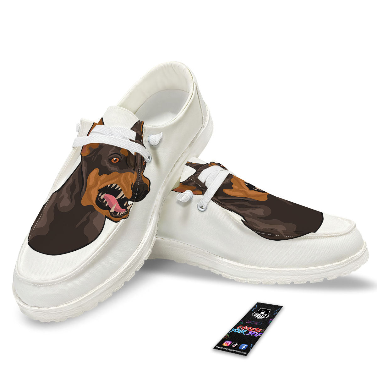 Portrait Dobermann Print White Loafers-grizzshop
