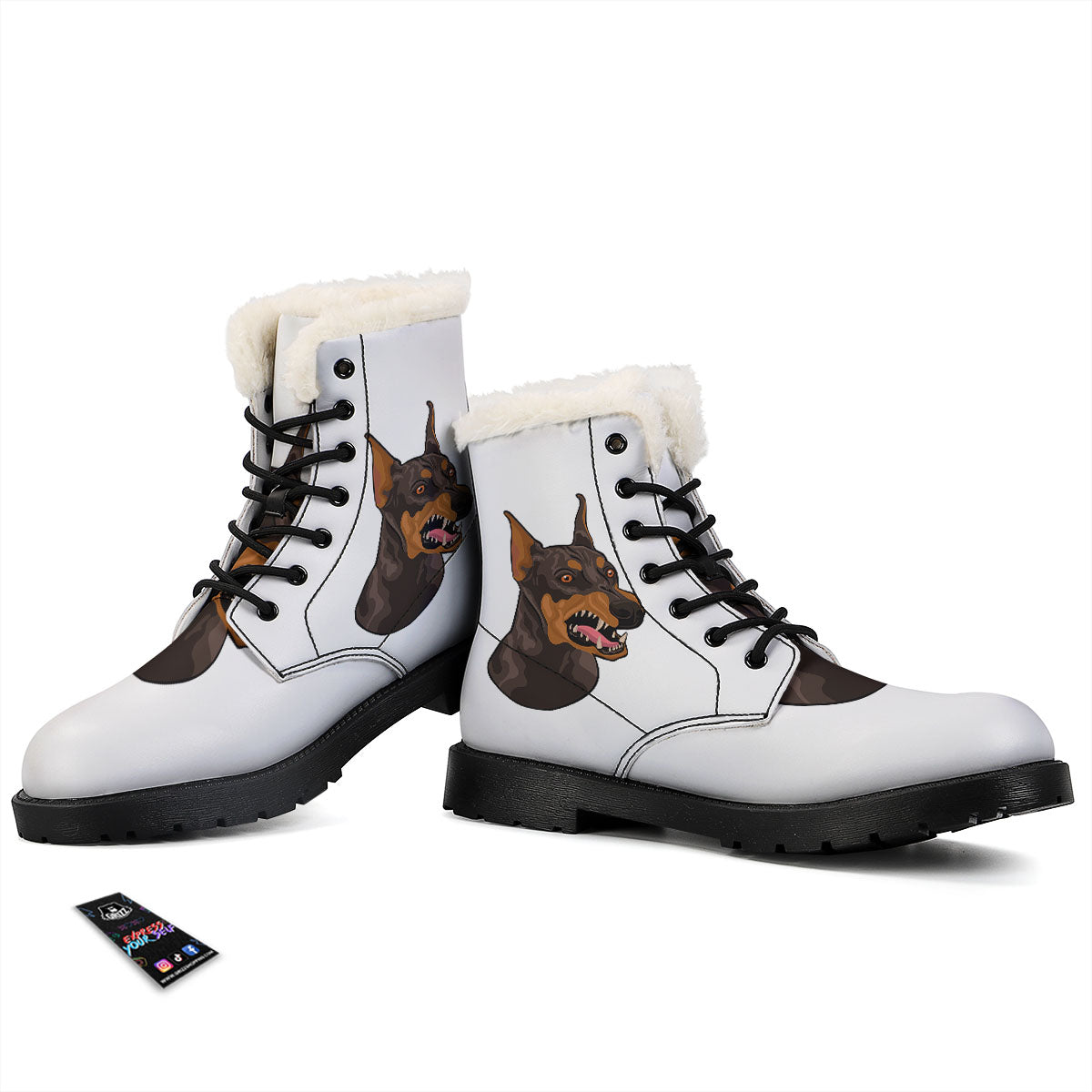 Portrait Dobermann Print Winter Boots-grizzshop