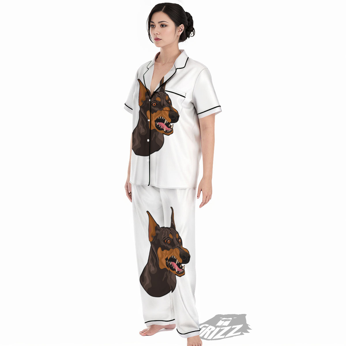 Portrait Dobermann Print Women's Pajamas Set-grizzshop