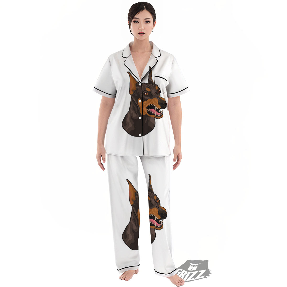 Portrait Dobermann Print Women's Pajamas Set-grizzshop
