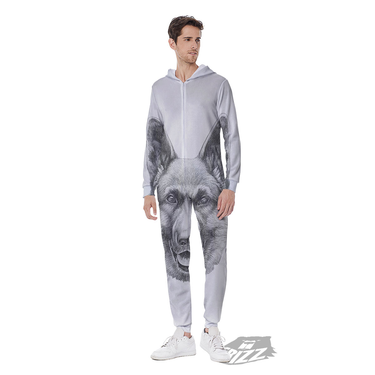 Portrait Dog German Shepherd Print Men's Jumpsuit-grizzshop