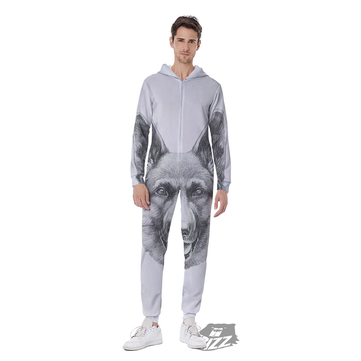 Portrait Dog German Shepherd Print Men's Jumpsuit-grizzshop