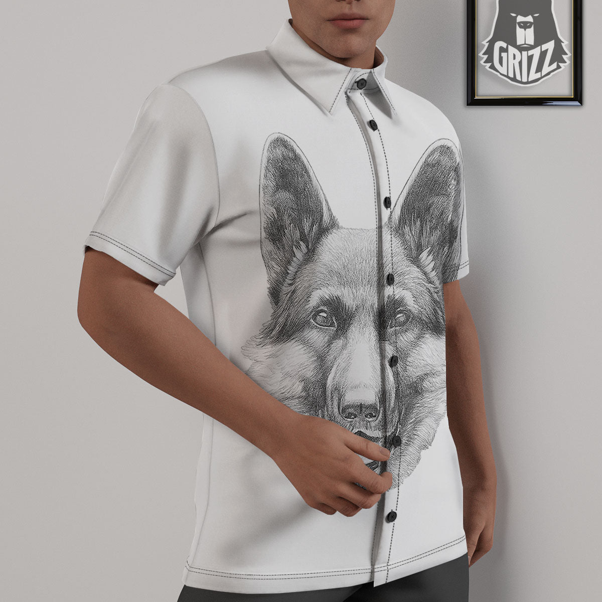 Portrait Dog German Shepherd Print Untucked Shirts-grizzshop