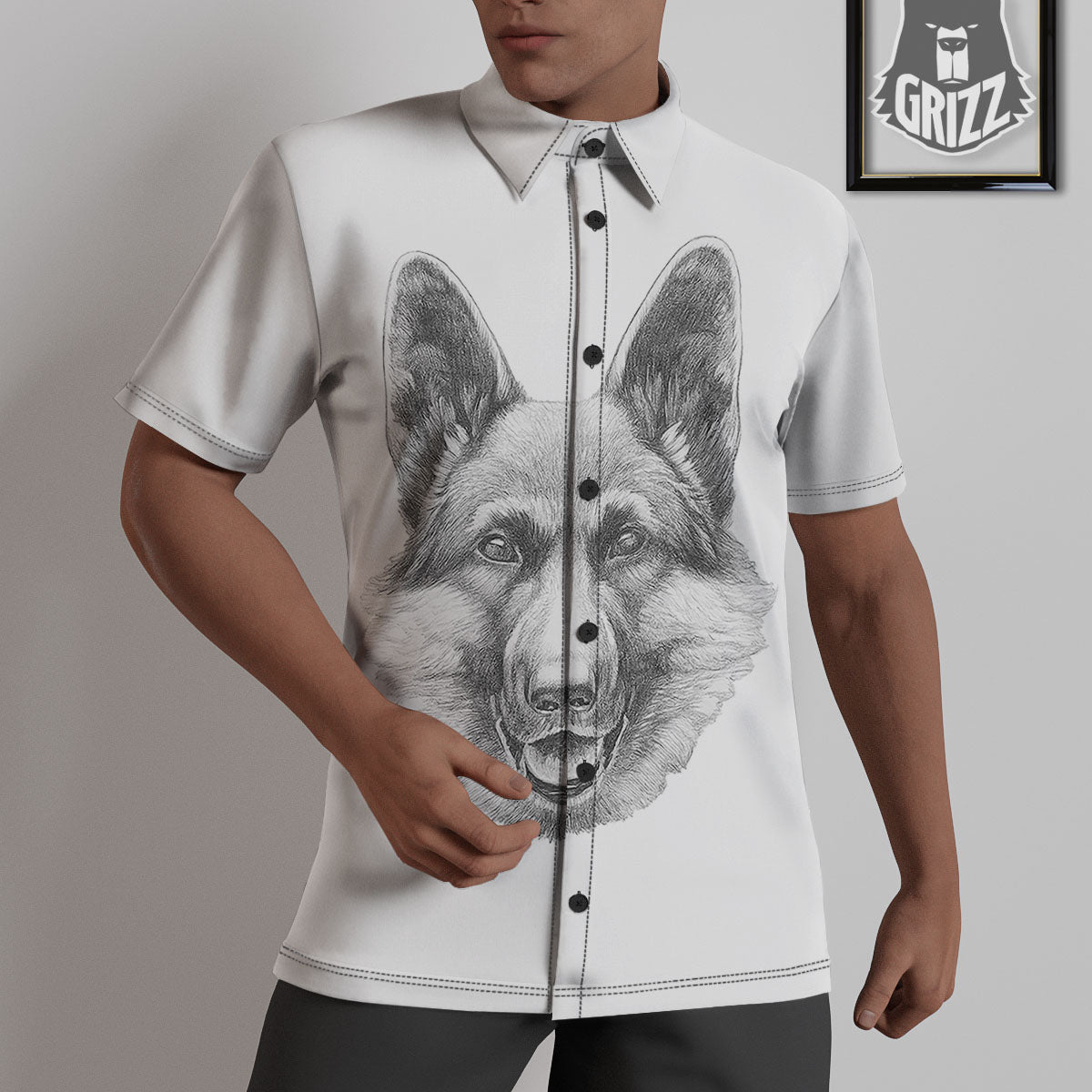 Portrait Dog German Shepherd Print Untucked Shirts-grizzshop