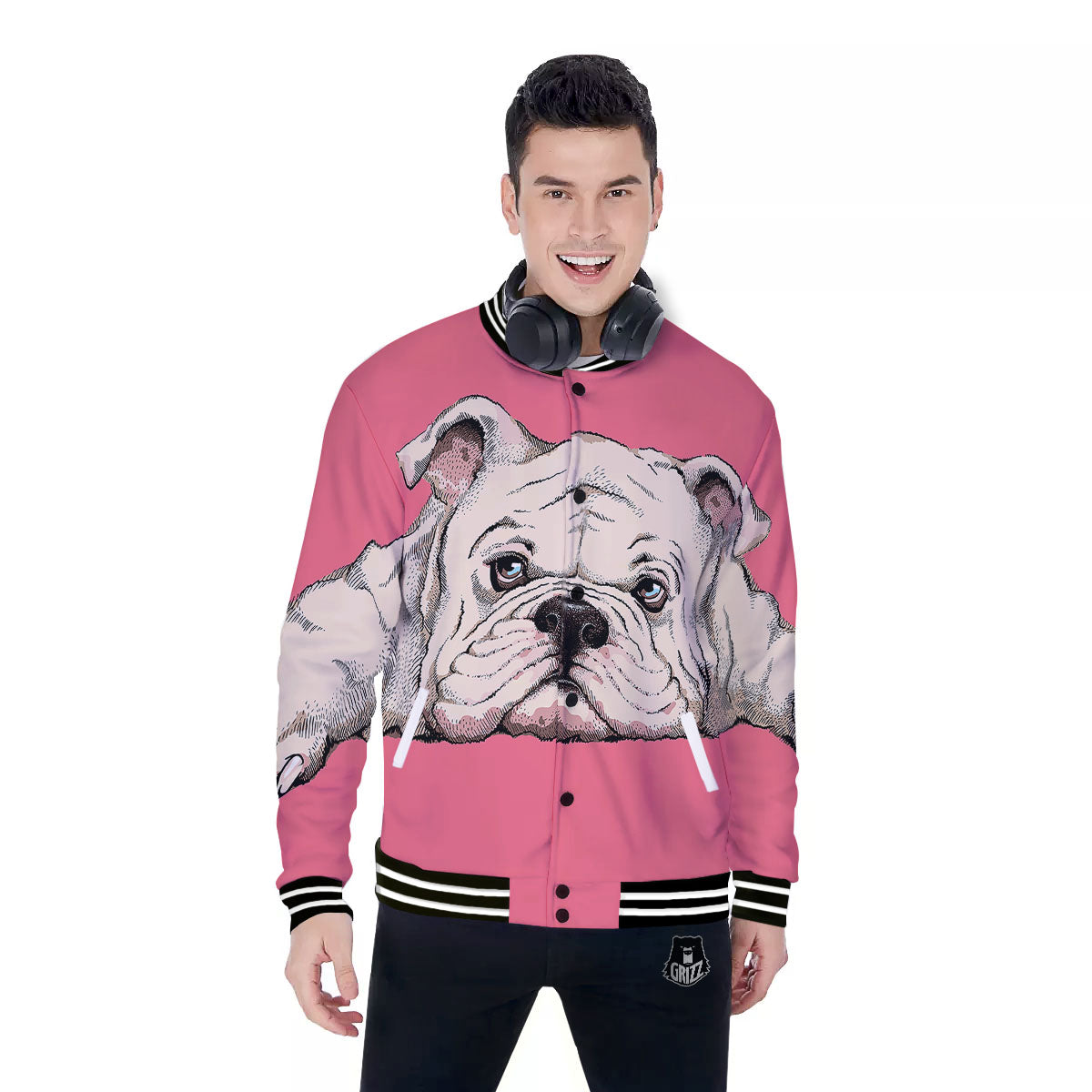 Portrait English Bulldog Print Baseball Jacket-grizzshop
