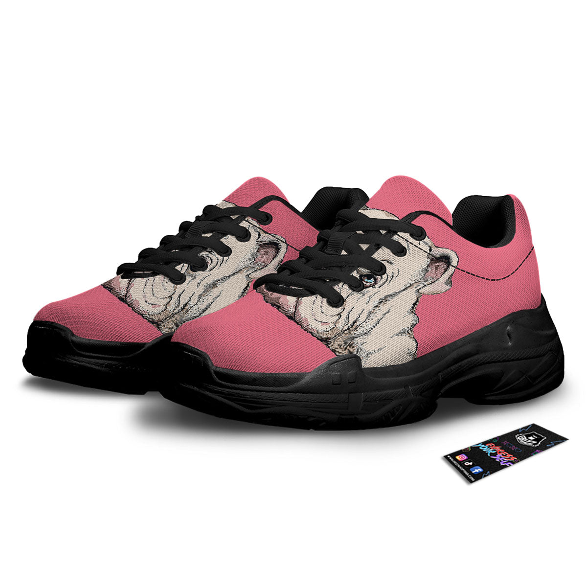 Portrait English Bulldog Print Black Chunky Shoes-grizzshop