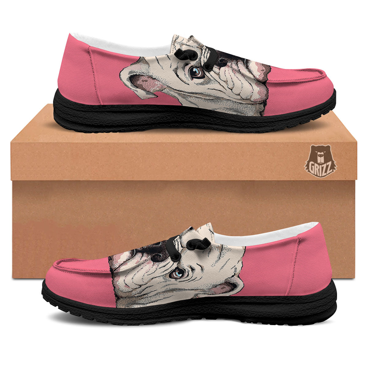 Portrait English Bulldog Print Black Loafers-grizzshop