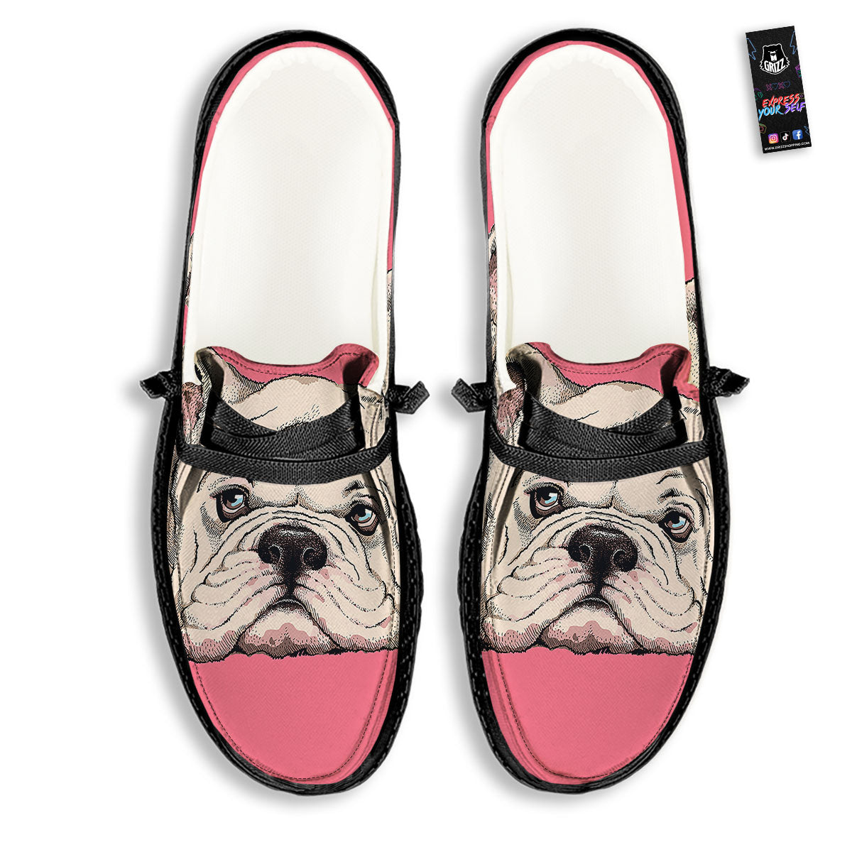 Portrait English Bulldog Print Black Loafers-grizzshop