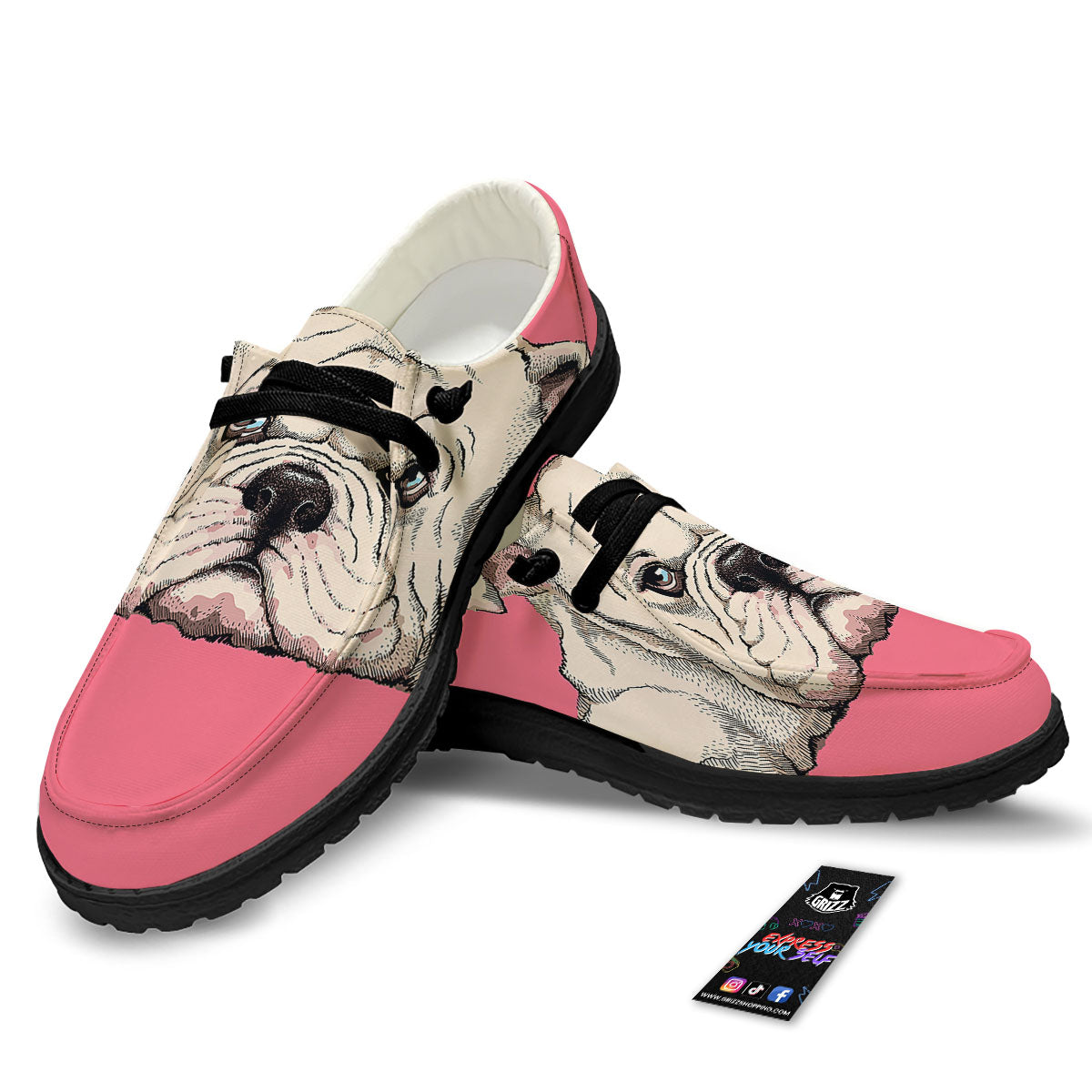 Portrait English Bulldog Print Black Loafers-grizzshop