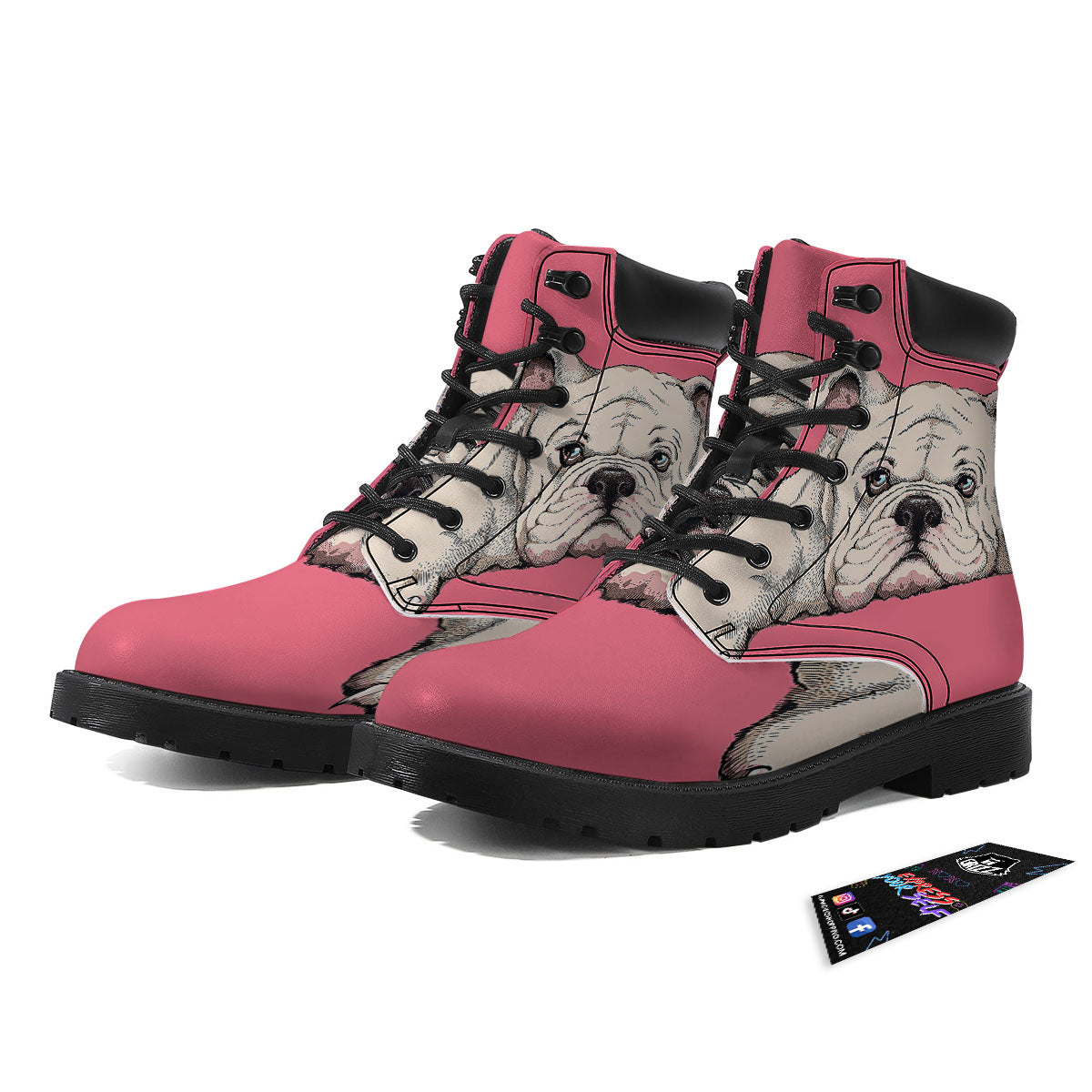 Portrait English Bulldog Print Boots-grizzshop