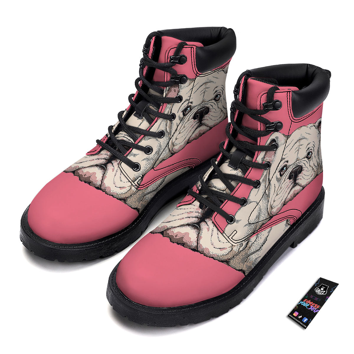Portrait English Bulldog Print Boots-grizzshop