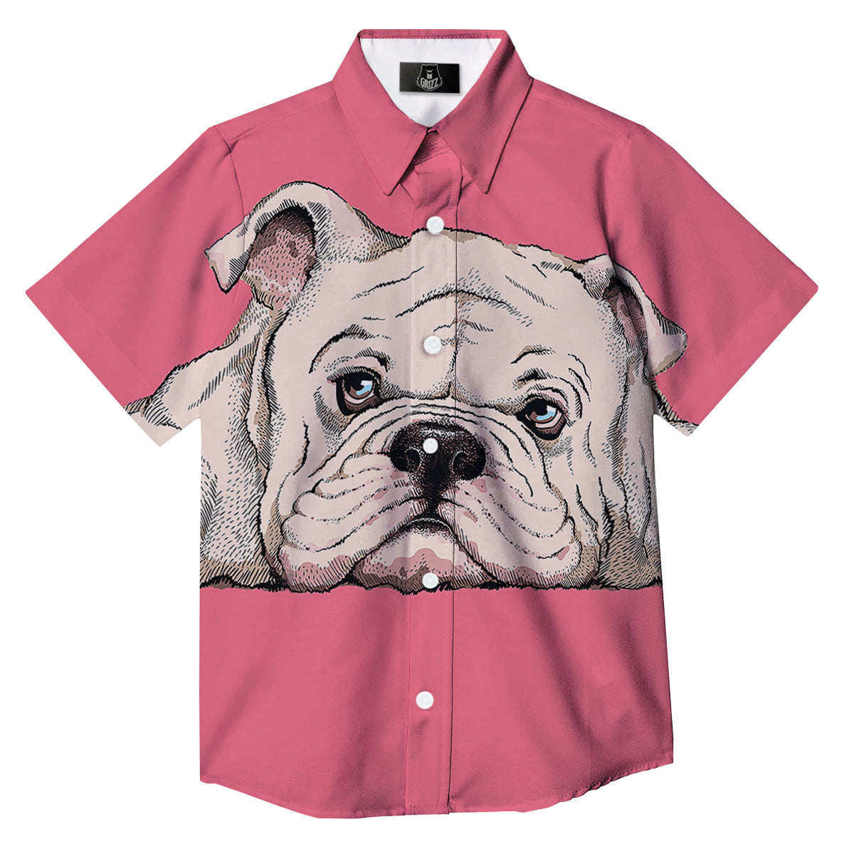 Portrait English Bulldog Print Button Up Shirt-grizzshop