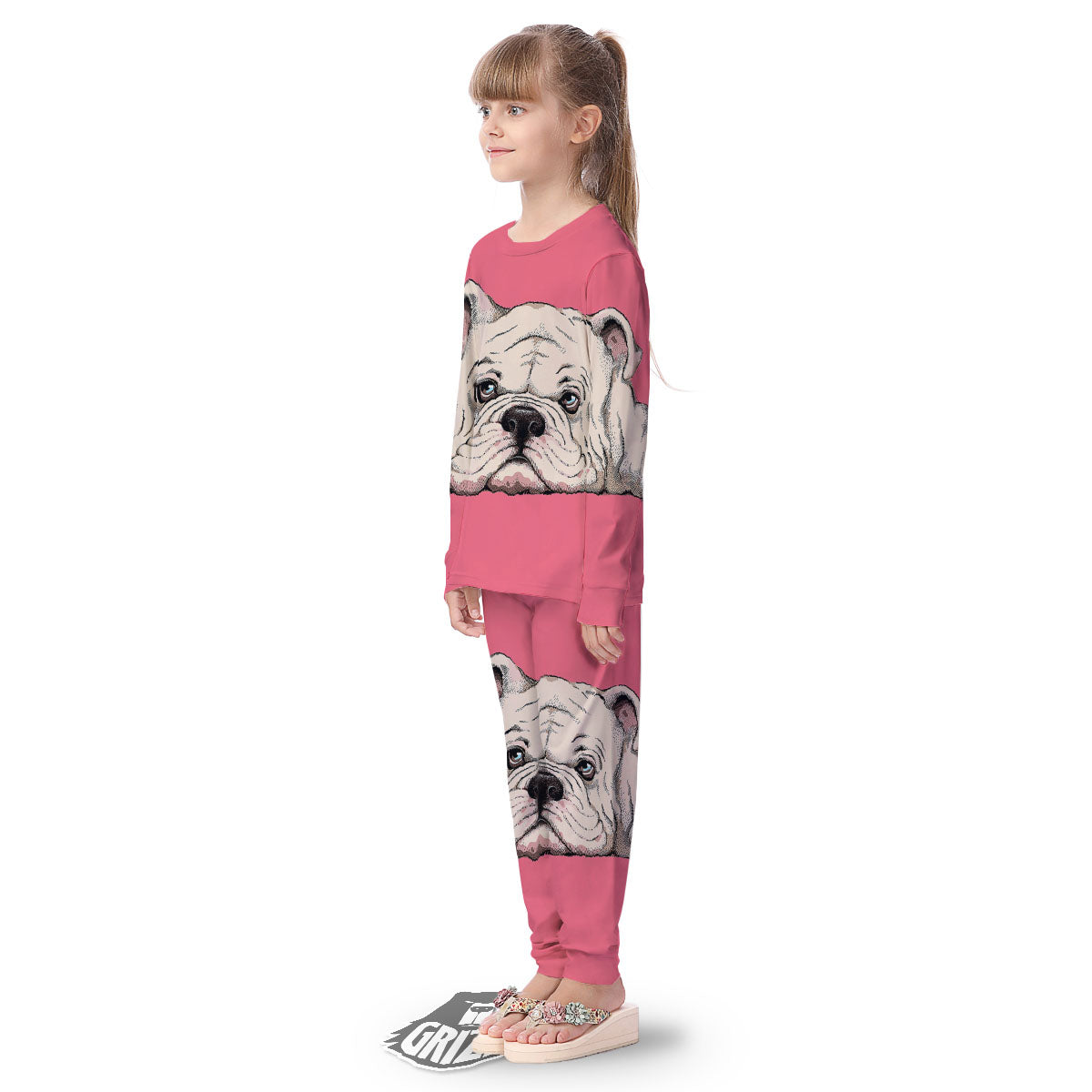 Portrait English Bulldog Print Kid's Pajamas-grizzshop