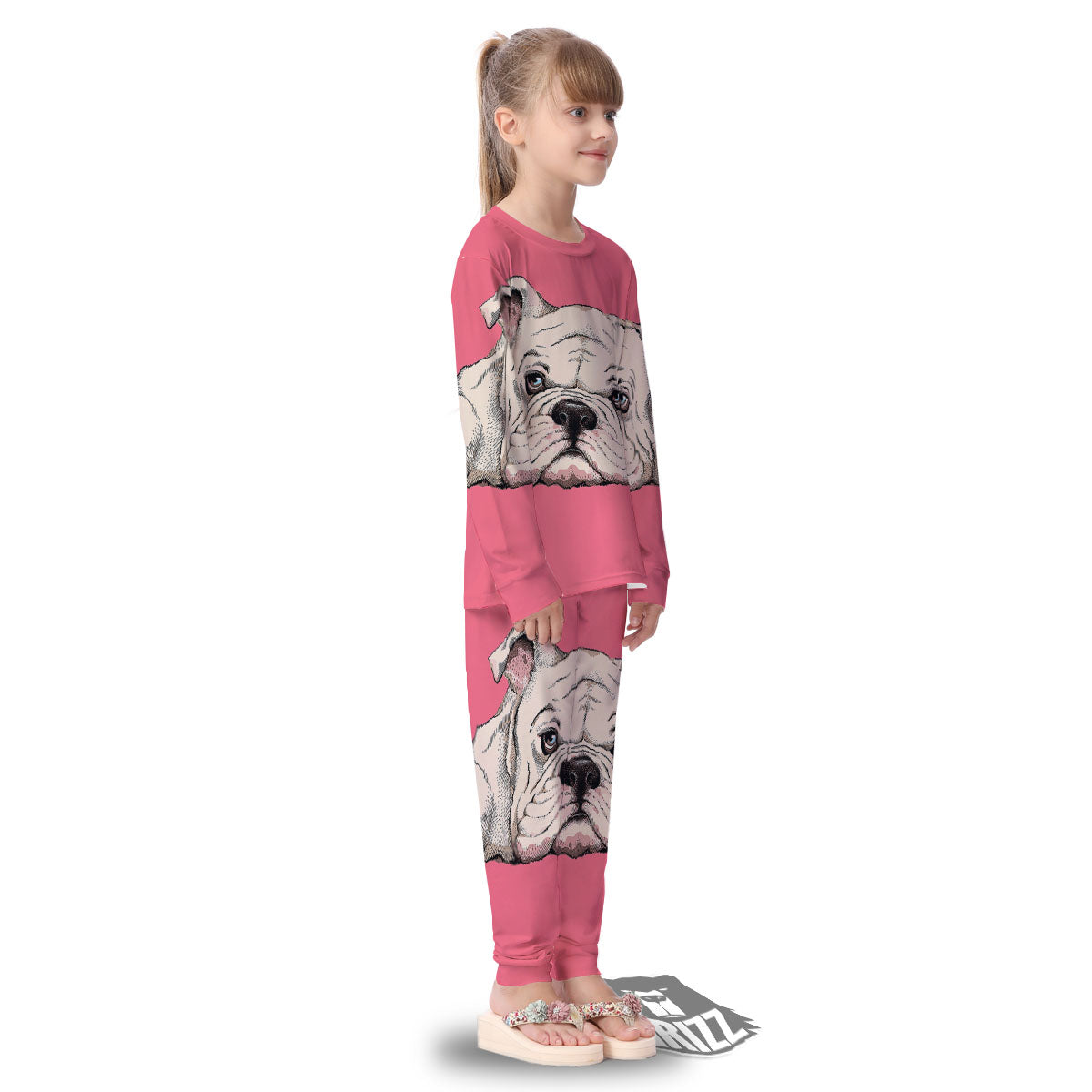Portrait English Bulldog Print Kid's Pajamas-grizzshop