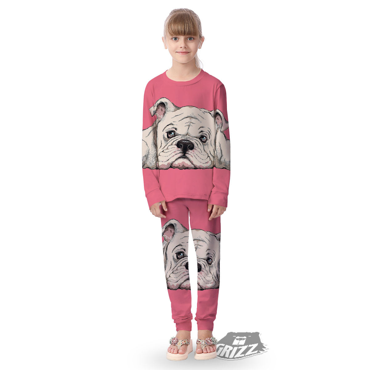Portrait English Bulldog Print Kid's Pajamas-grizzshop