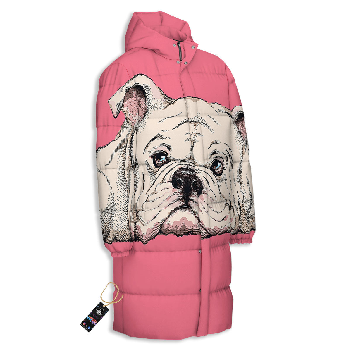 Portrait English Bulldog Print Long Down Jacket-grizzshop