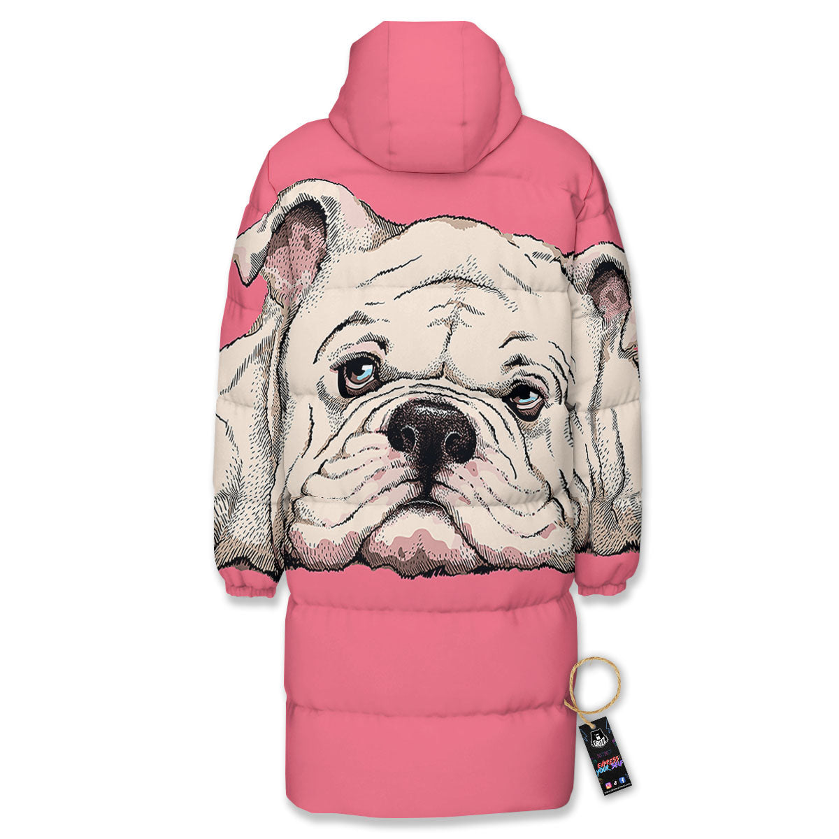 Portrait English Bulldog Print Long Down Jacket-grizzshop
