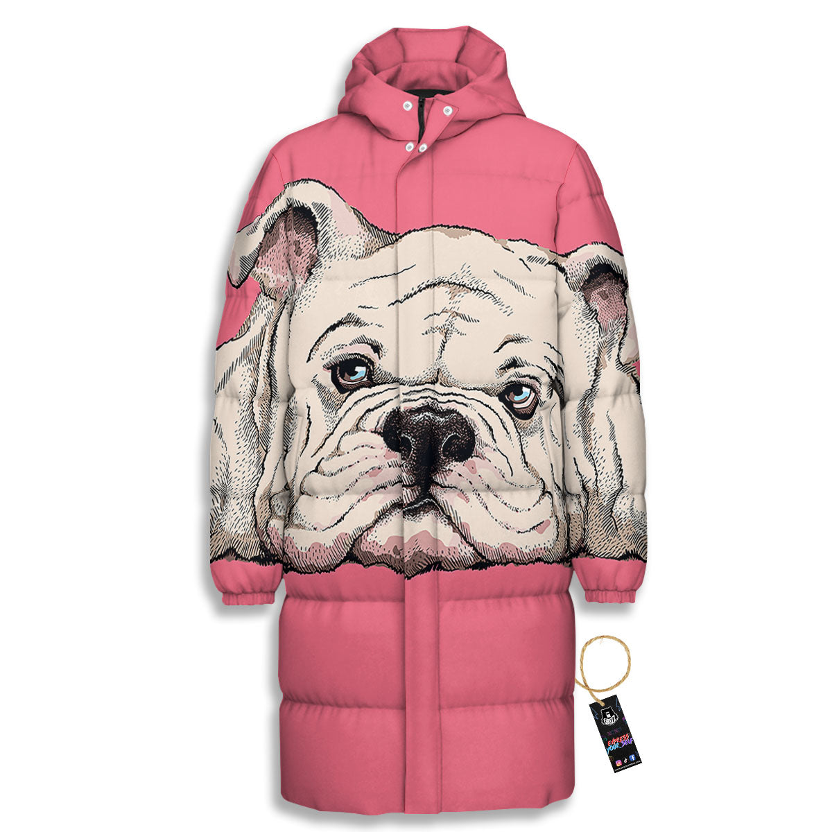 Portrait English Bulldog Print Long Down Jacket-grizzshop