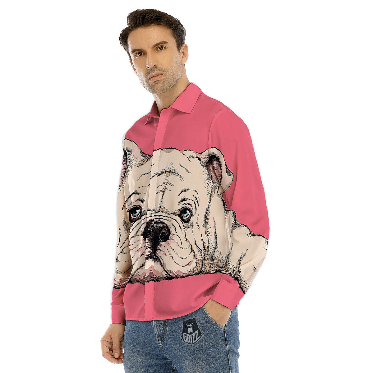 Portrait English Bulldog Print Men's Dress Shirts-grizzshop