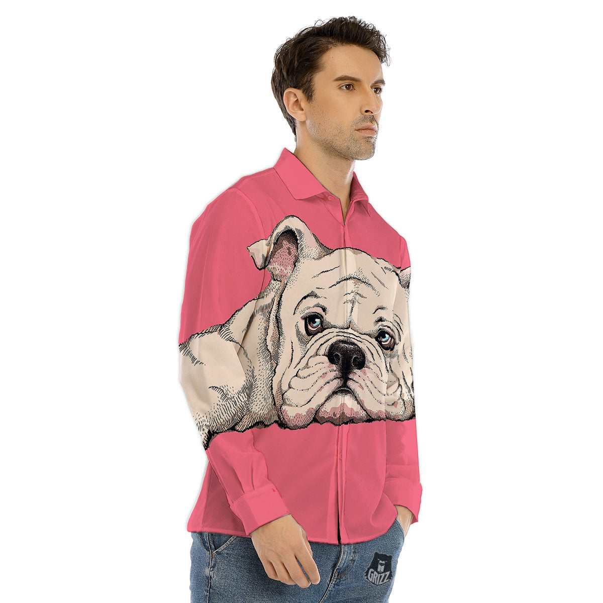 Portrait English Bulldog Print Men's Dress Shirts-grizzshop