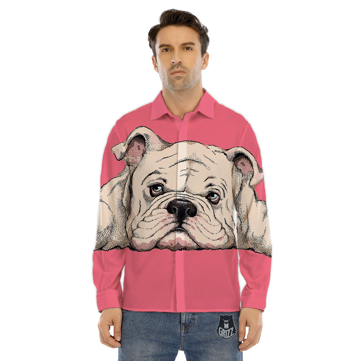 Portrait English Bulldog Print Men's Dress Shirts-grizzshop