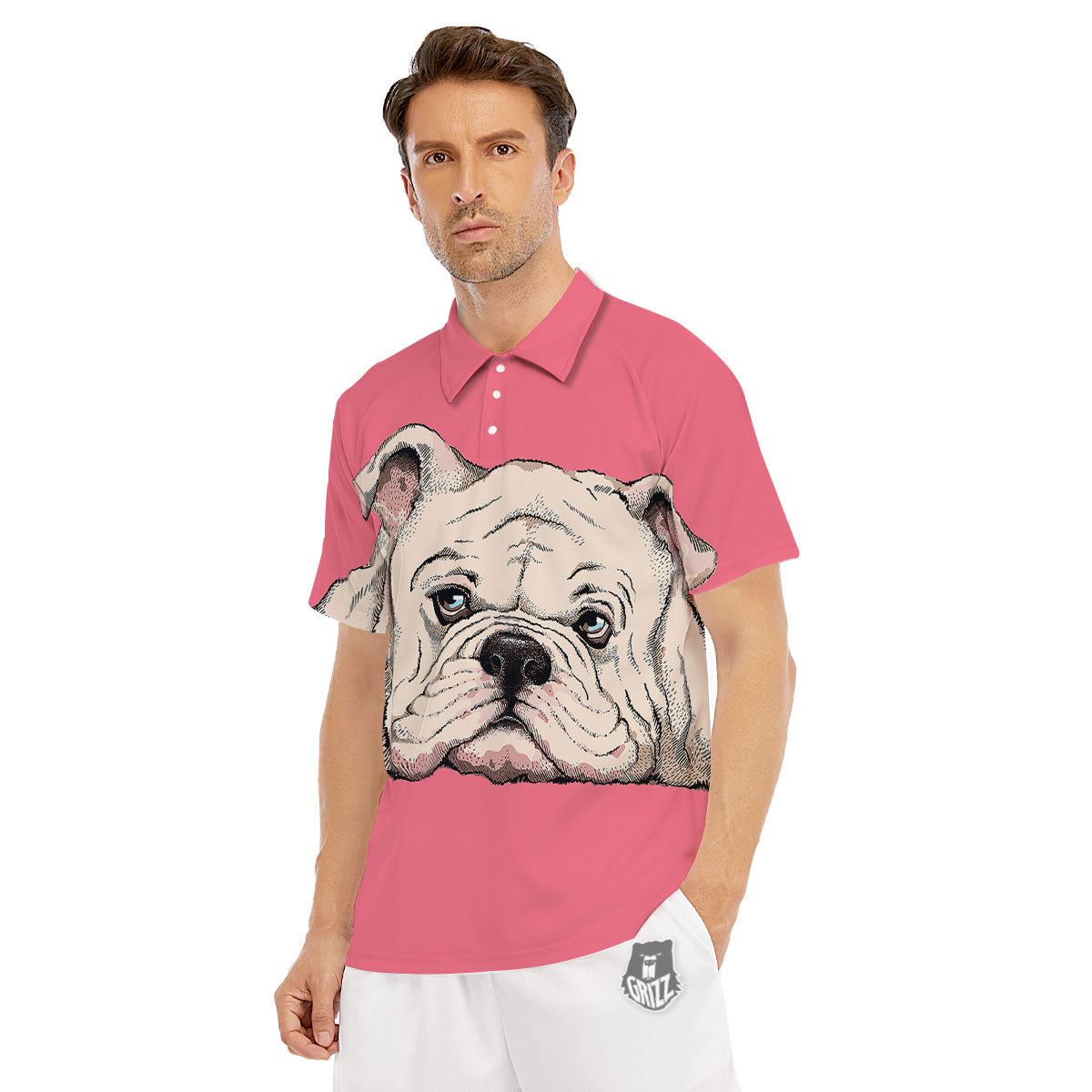 Portrait English Bulldog Print Men's Golf Shirts-grizzshop