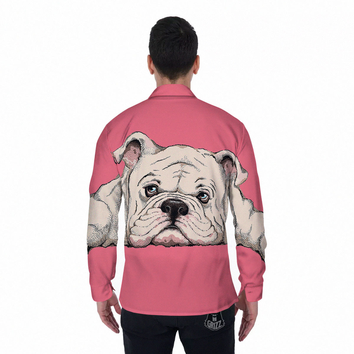 Portrait English Bulldog Print Men's Long Sleeve Shirts-grizzshop