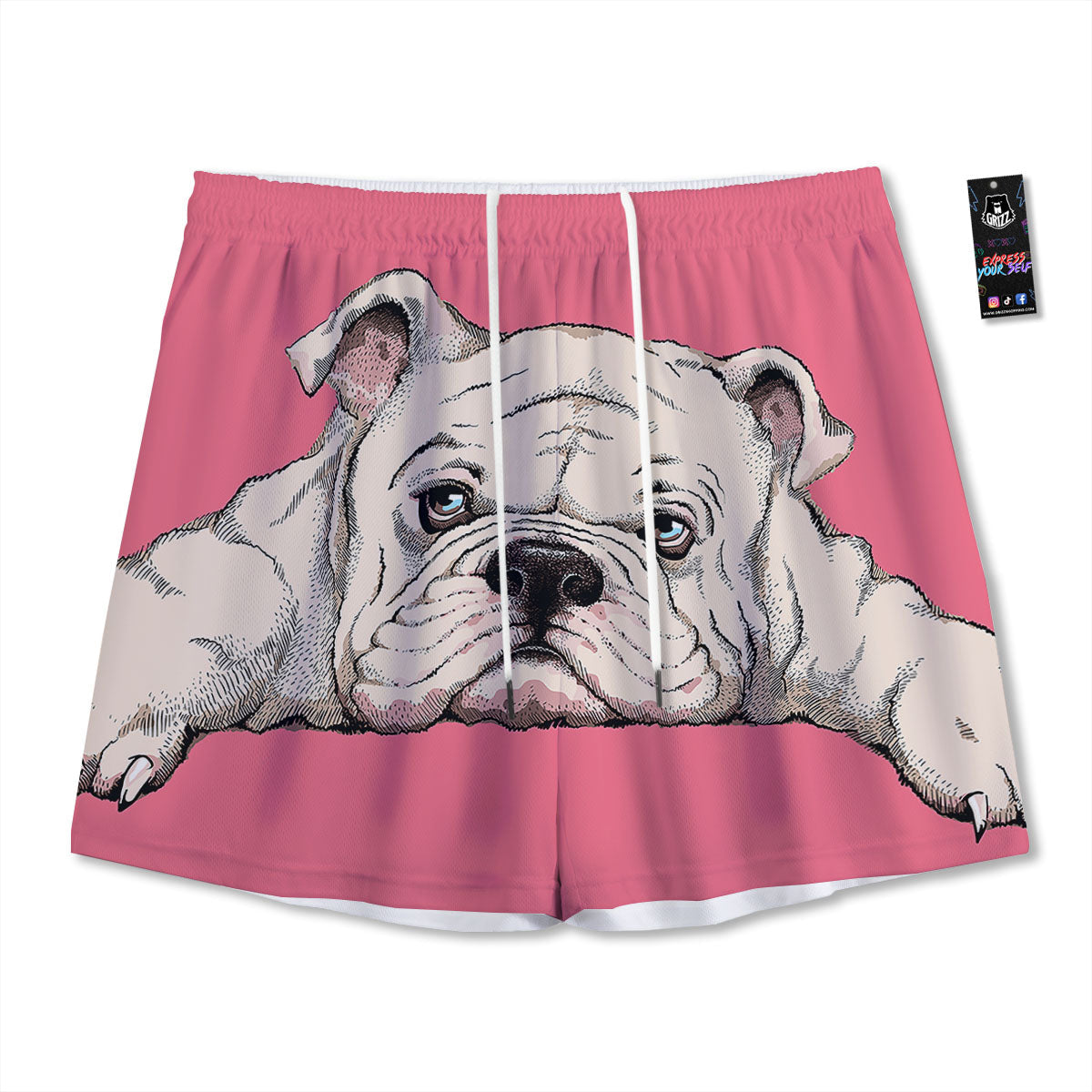 Portrait English Bulldog Print Mesh Shorts