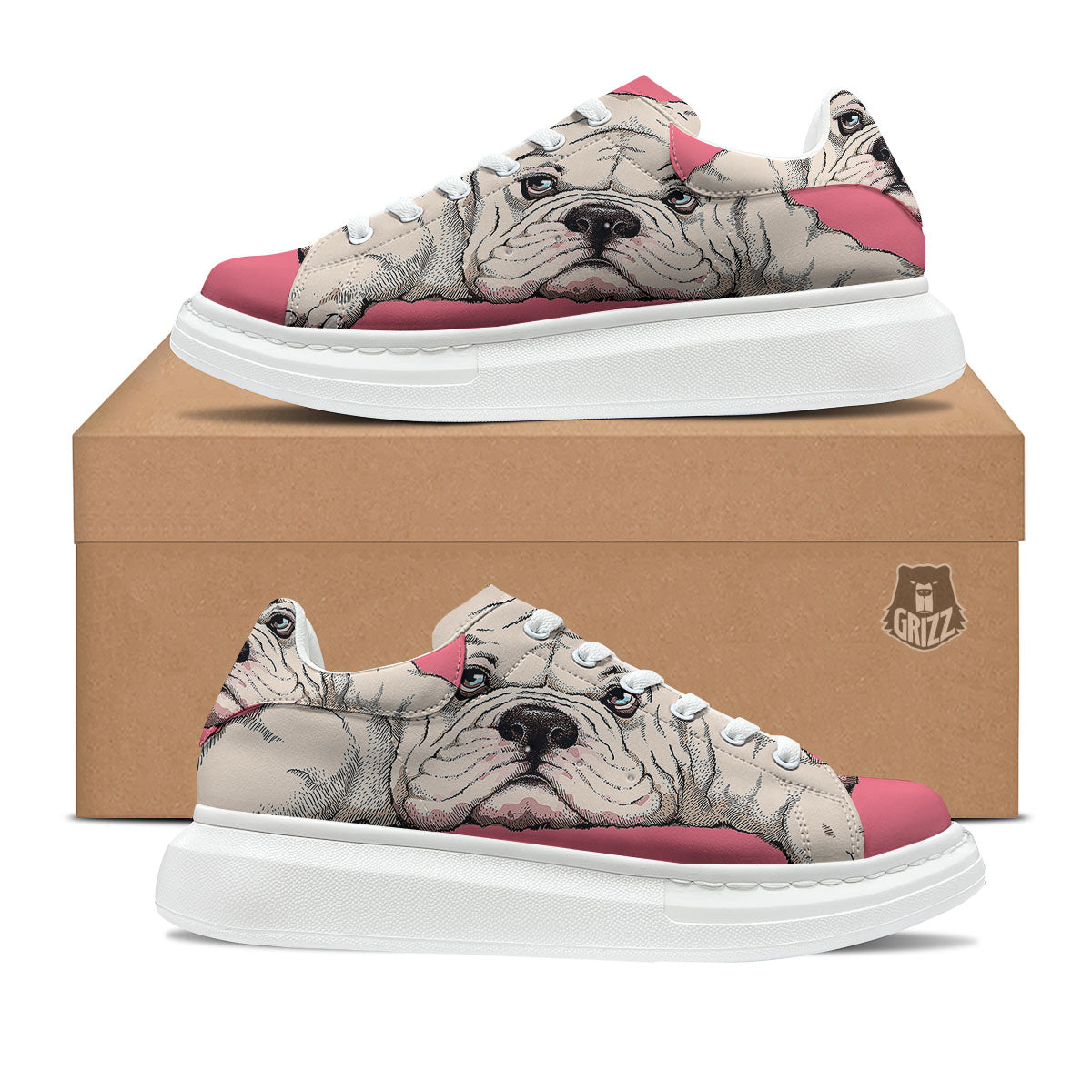 Portrait English Bulldog Print Platform Shoes-grizzshop
