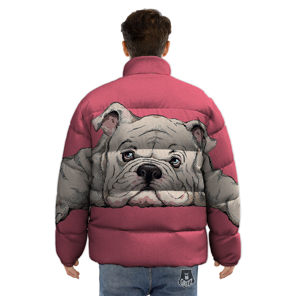 Portrait English Bulldog Print Puffer Jacket-grizzshop