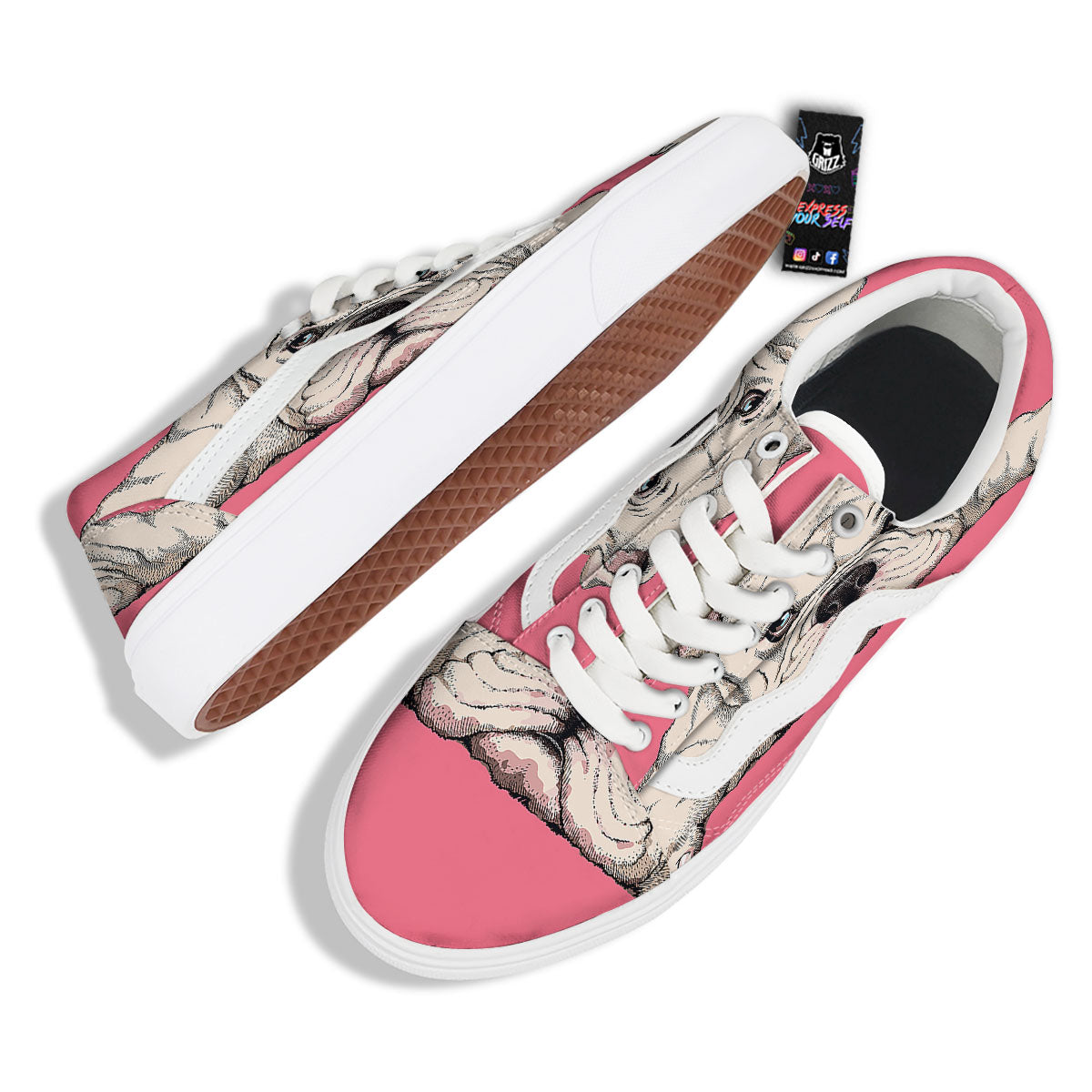 Portrait English Bulldog Print Skate Shoes-grizzshop