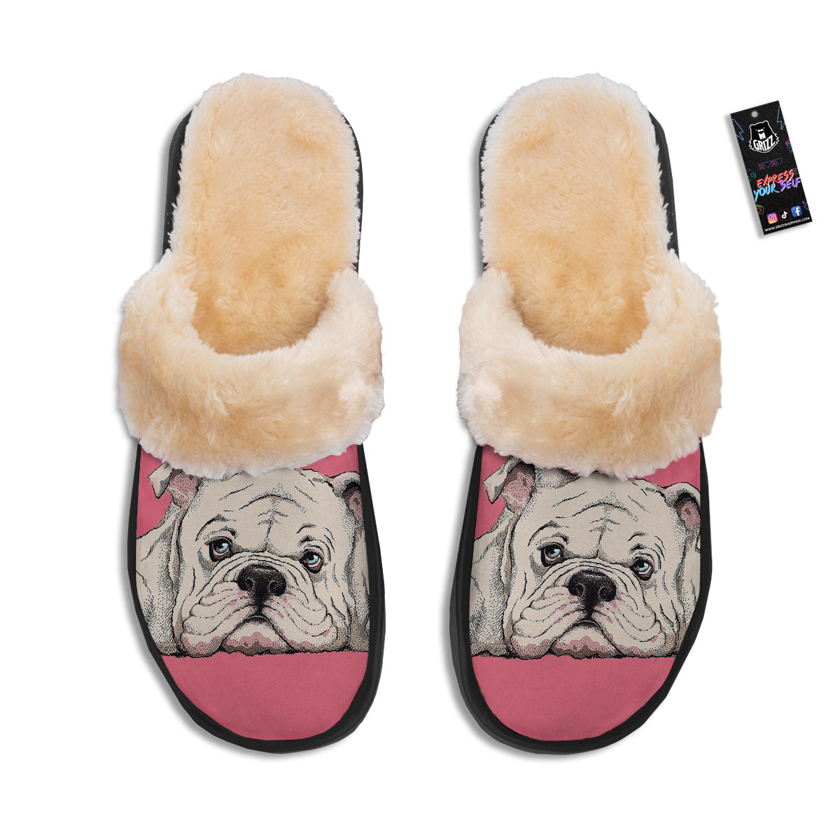 Portrait English Bulldog Print Slippers-grizzshop