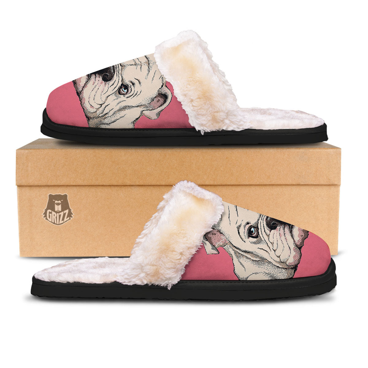 Portrait English Bulldog Print Slippers-grizzshop