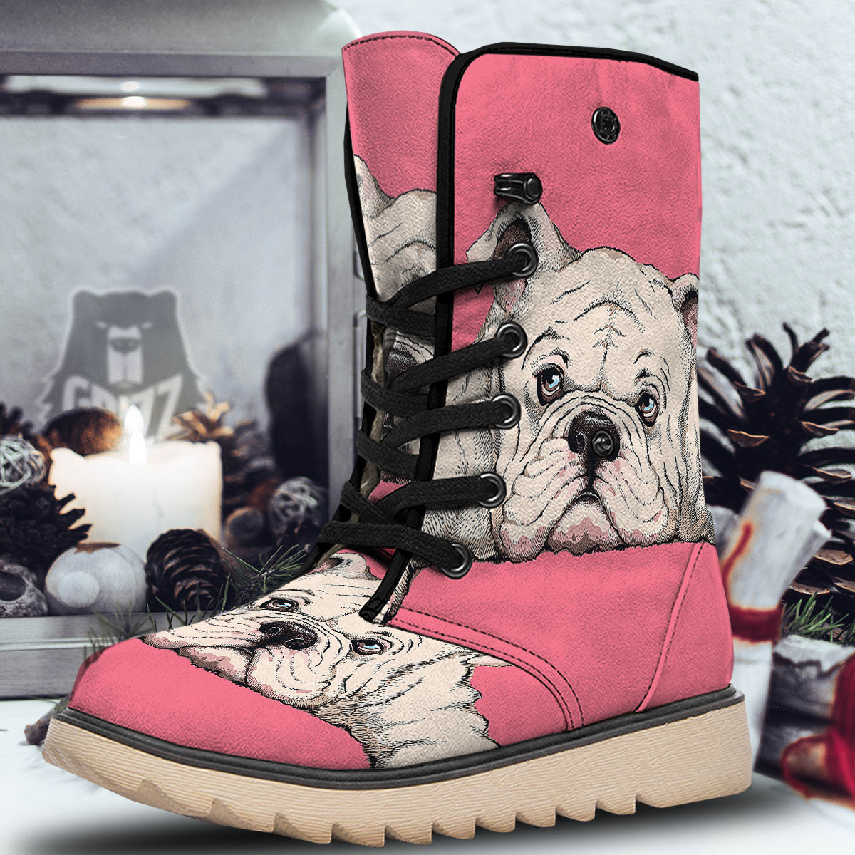 Portrait English Bulldog Print Snow Boots-grizzshop