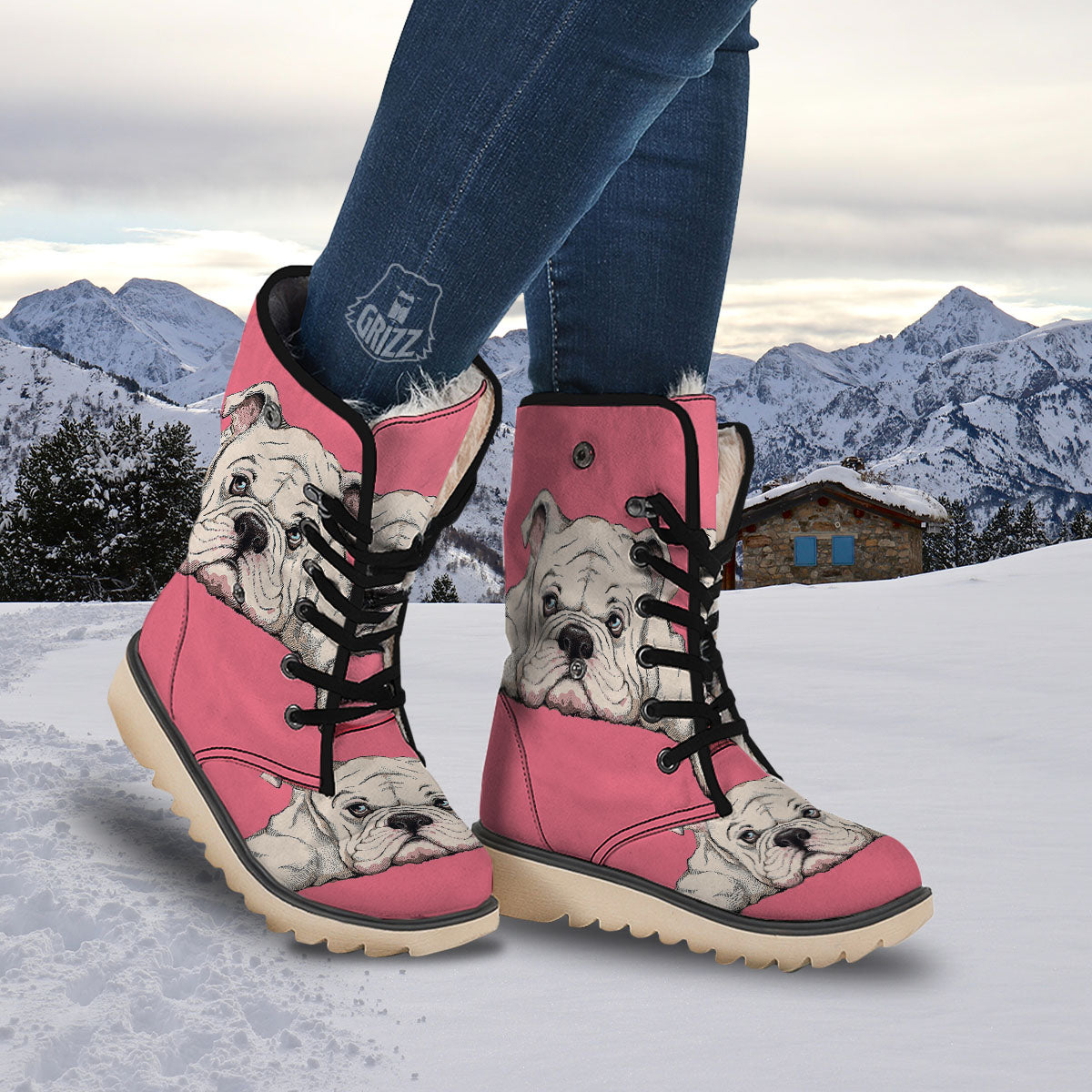 Portrait English Bulldog Print Snow Boots-grizzshop