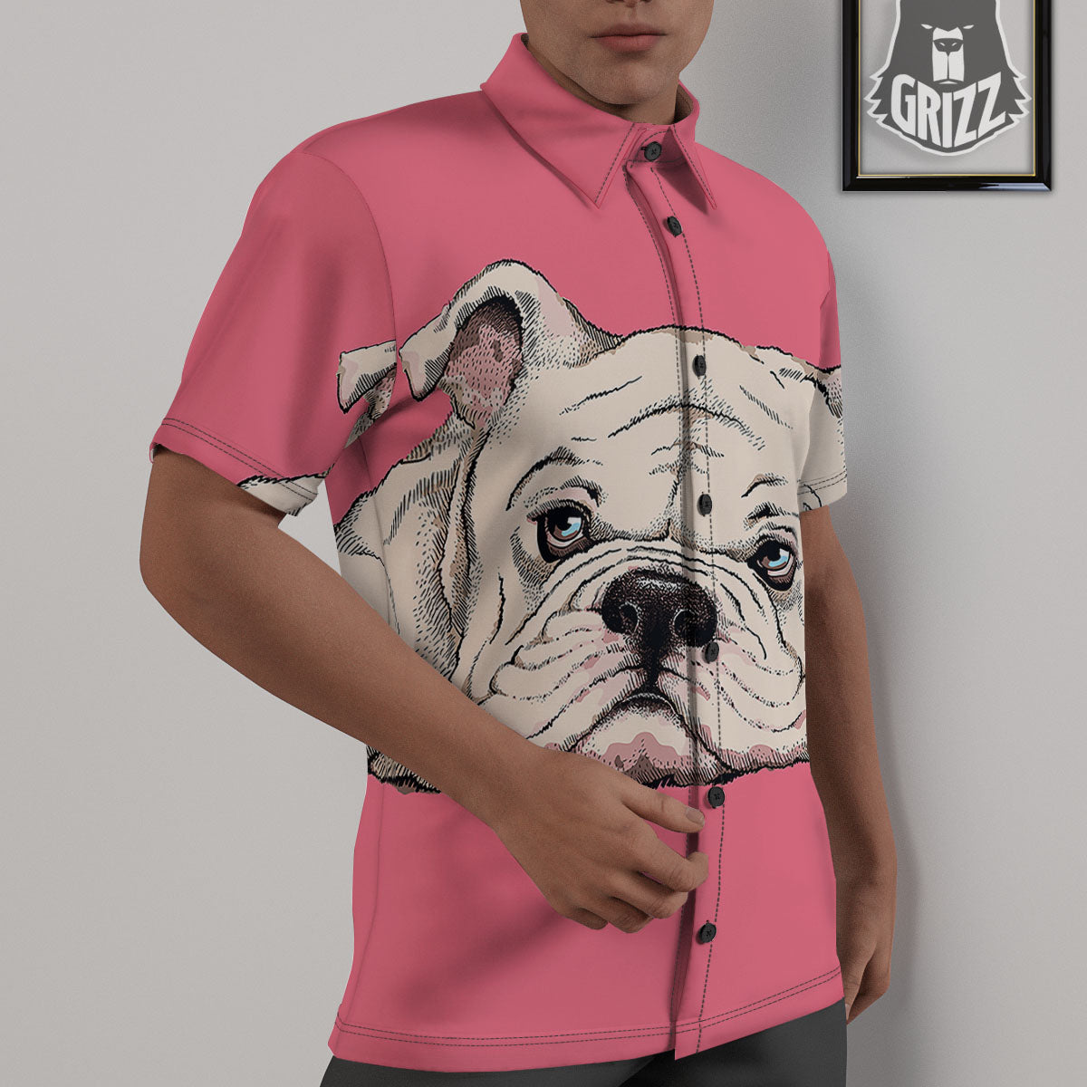 Portrait English Bulldog Print Untucked Shirts-grizzshop